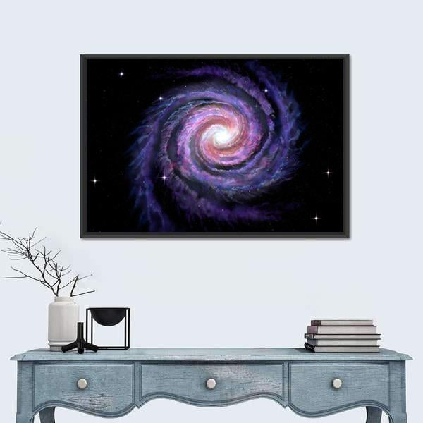 Spiral Galaxy Illustration Of Milky Way Canvas Wall Art-1 Piece-Floating Frame-24" x 16"-Tiaracle