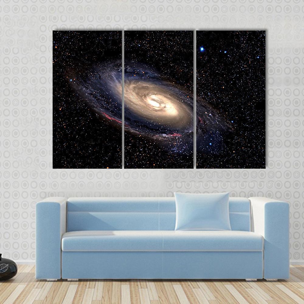 Spiral Galaxy In Deep Space With Star Field Canvas Wall Art-5 Star-Gallery Wrap-62" x 32"-Tiaracle
