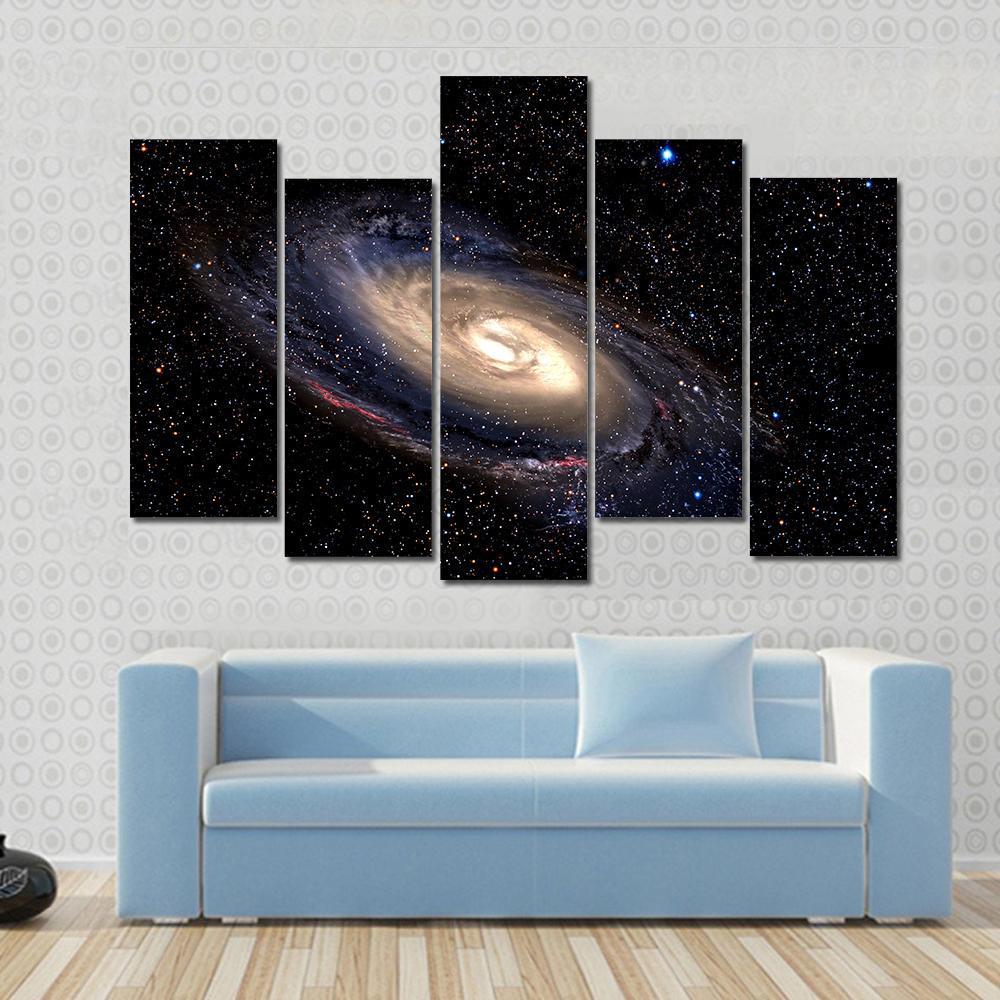 Spiral Galaxy In Deep Space With Star Field Canvas Wall Art-5 Pop-Gallery Wrap-47" x 32"-Tiaracle