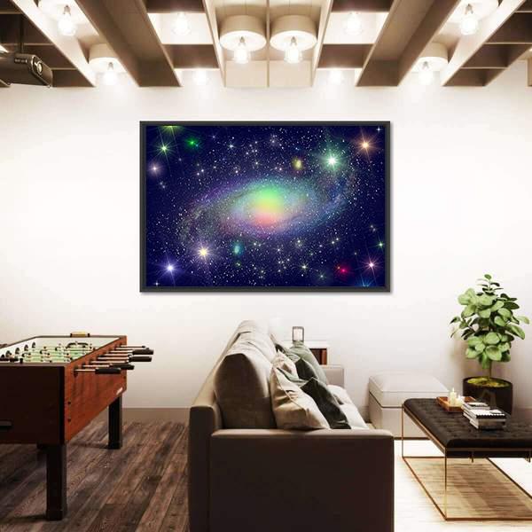 Spiral Galaxy Surrounded By Stars Canvas Wall Art-3 Horizontal-Gallery Wrap-25" x 16"-Tiaracle