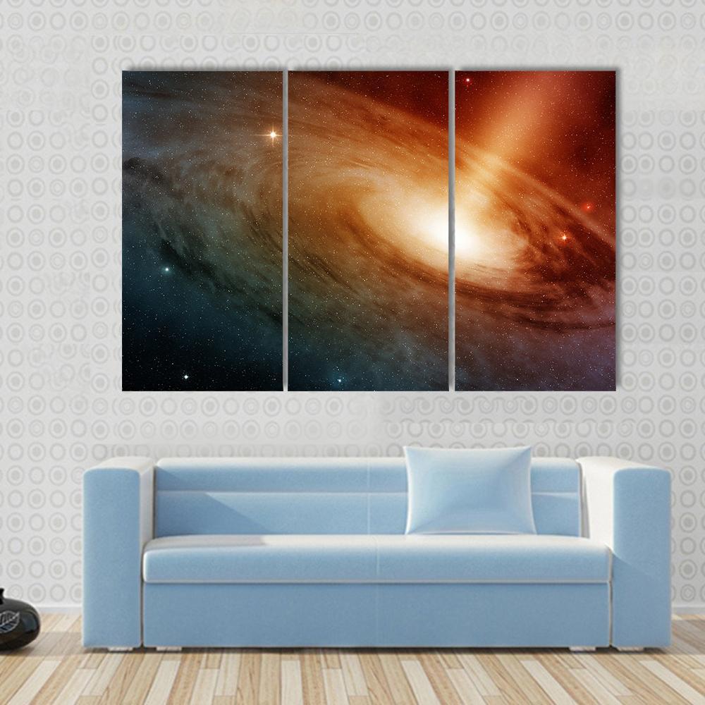 Spiral Galaxy System Glowing Into Deep Space Canvas Wall Art-3 Horizontal-Gallery Wrap-37" x 24"-Tiaracle