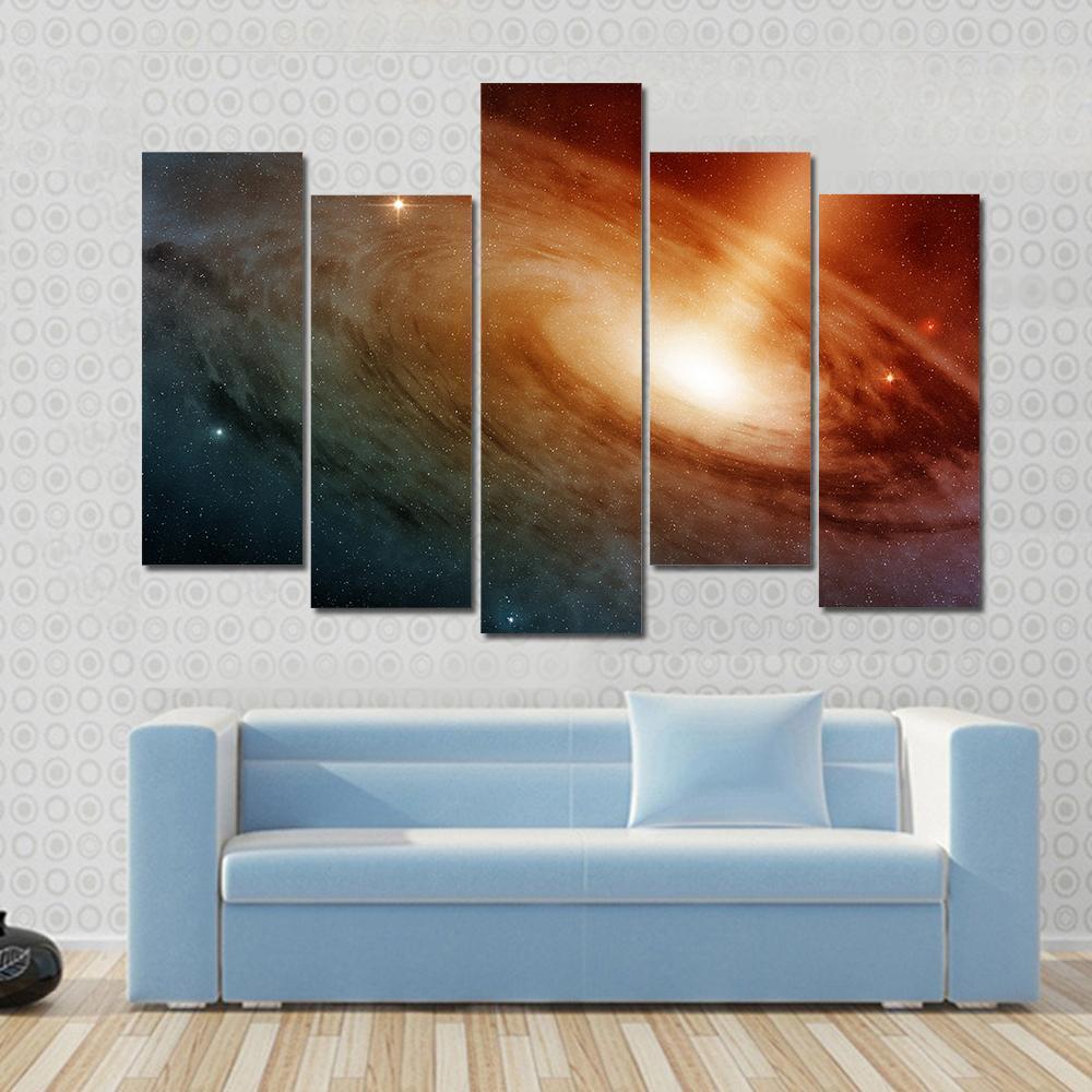 Spiral Galaxy System Glowing Into Deep Space Canvas Wall Art-5 Pop-Gallery Wrap-47" x 32"-Tiaracle