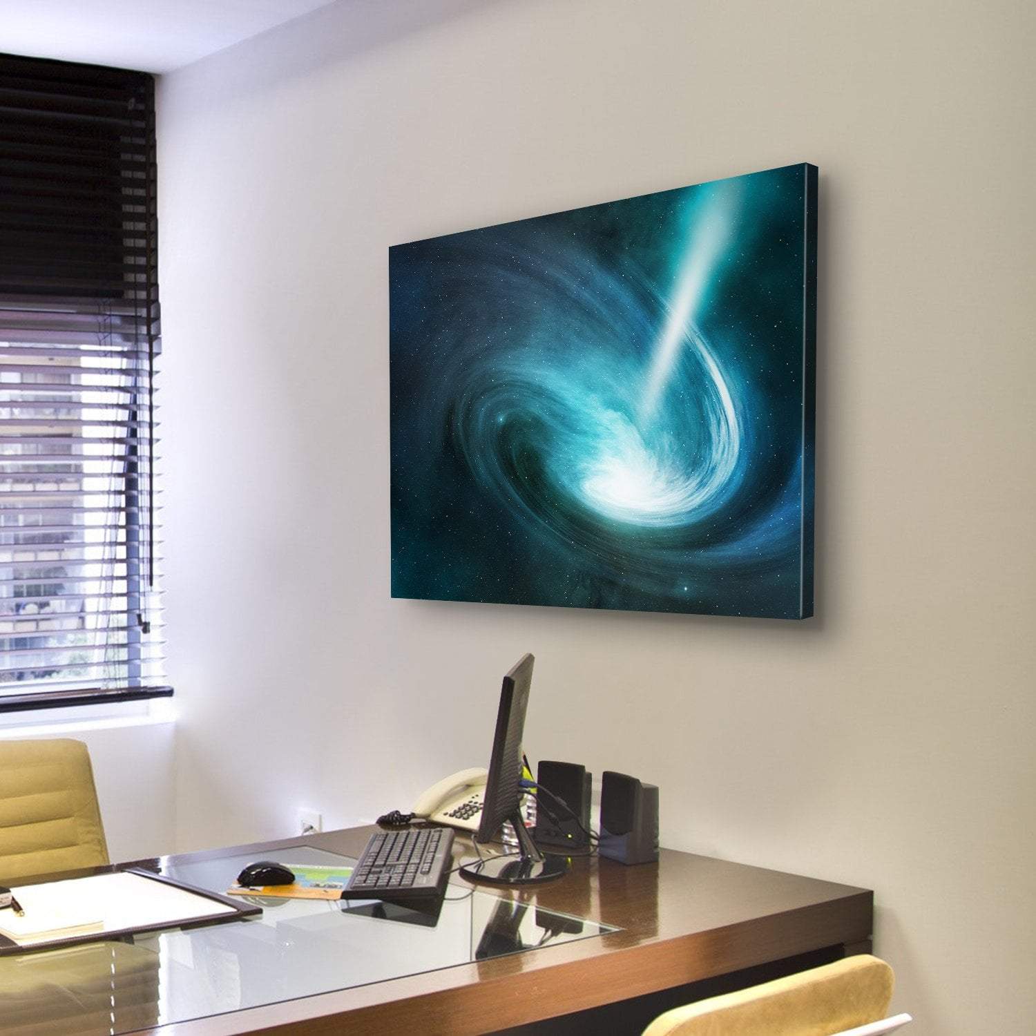 Spiral Nebula And Light Ray Canvas Wall Art-3 Horizontal-Gallery Wrap-25" x 16"-Tiaracle