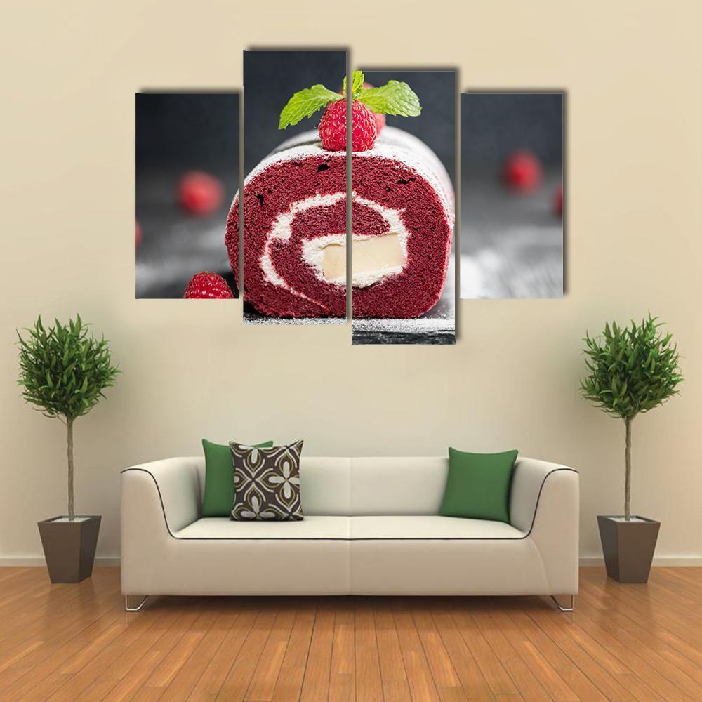 Sponge Swiss Roll Cake Canvas Wall Art-4 Pop-Gallery Wrap-50" x 32"-Tiaracle