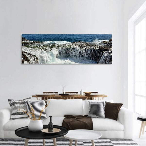 Spontaneous Waterfall In Canary Islands Panoramic Canvas Wall Art-1 Piece-36" x 12"-Tiaracle