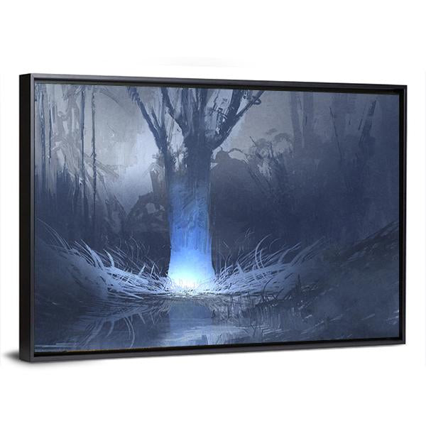Spooky Forest With Swamp Canvas Wall Art-3 Horizontal-Gallery Wrap-25" x 16"-Tiaracle
