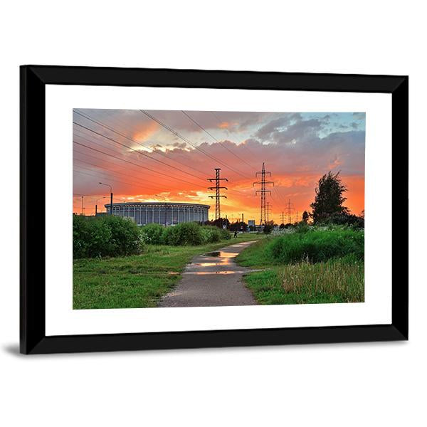 Sports And Concert Complex At Sunset Canvas Wall Art-3 Horizontal-Gallery Wrap-25" x 16"-Tiaracle
