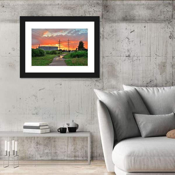 Sports And Concert Complex At Sunset Canvas Wall Art-3 Horizontal-Gallery Wrap-25" x 16"-Tiaracle