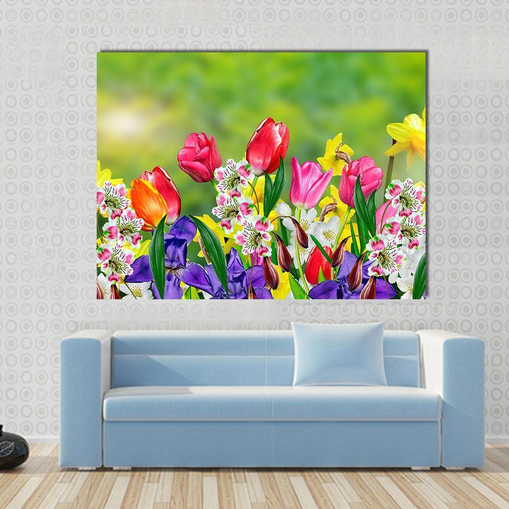 Spring Flowers Daffodils And Tulips Canvas Wall Art-1 Piece-Gallery Wrap-36" x 24"-Tiaracle