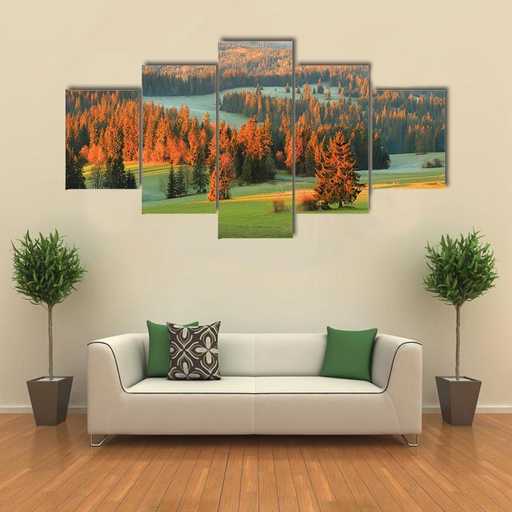 Spring Green Valley In Morning Canvas Wall Art-5 Star-Gallery Wrap-62" x 32"-Tiaracle
