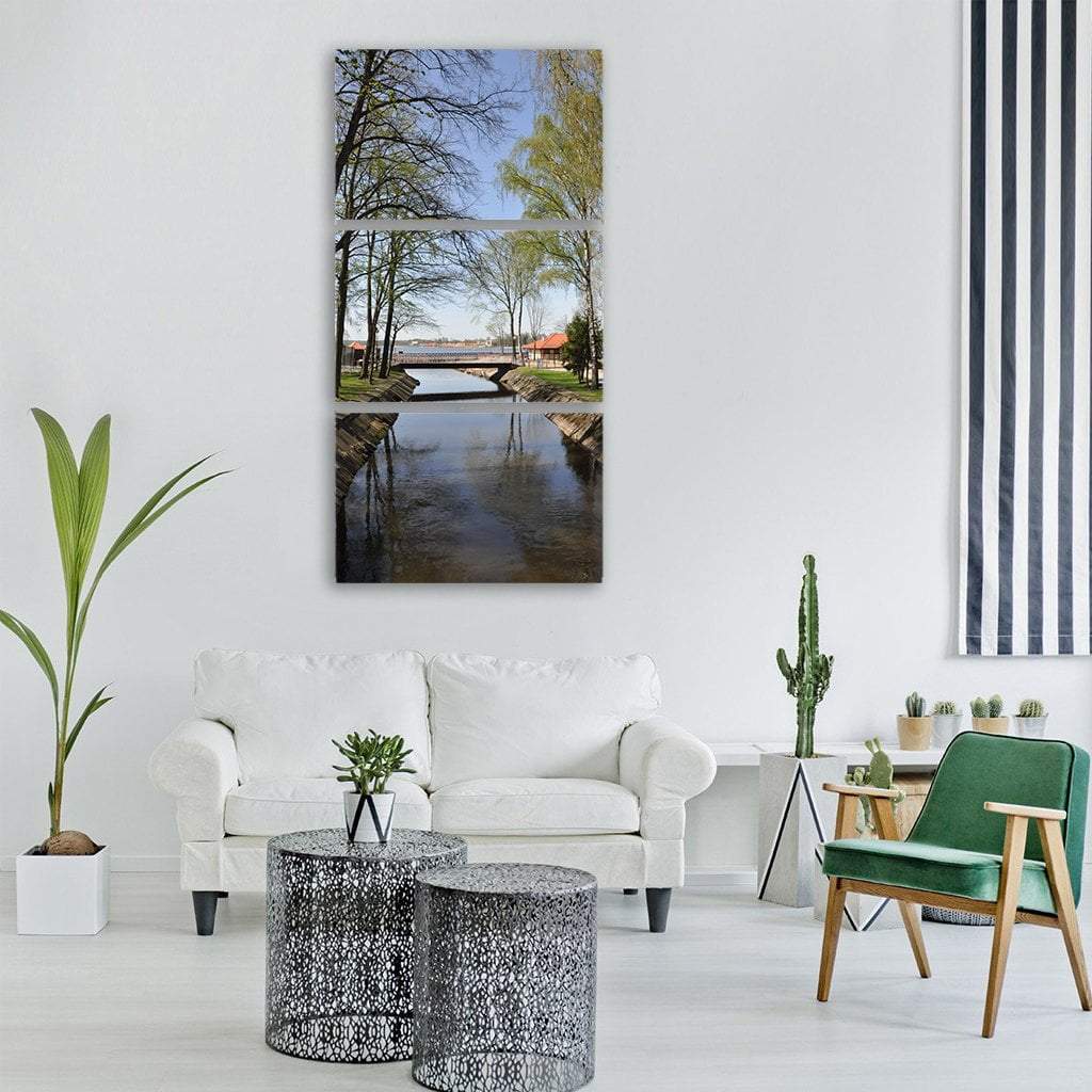Spring Lake Park With Bridge In Ostroda Vertical Canvas Wall Art-3 Vertical-Gallery Wrap-12" x 25"-Tiaracle
