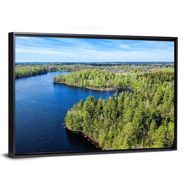 Spring Landscape Over Swedish Lake Panoramic Canvas Wall Art-1 Piece-36" x 12"-Tiaracle