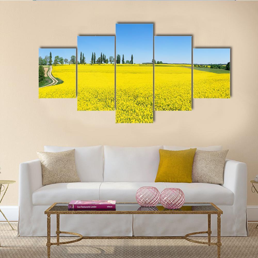 Spring Landscape With Blooming Rapeseed Canvas Wall Art-5 Star-Gallery Wrap-62" x 32"-Tiaracle