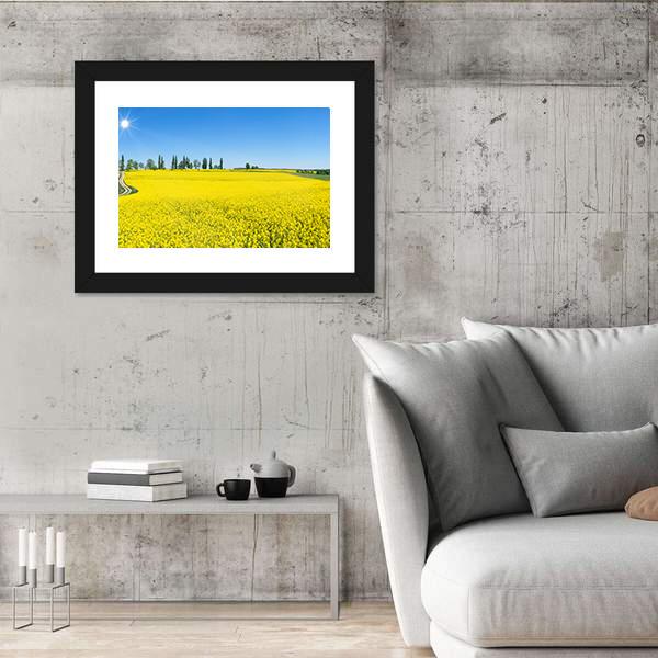 Spring Landscape With Blooming Rapeseed Panoramic Canvas Wall Art-1 Piece-36" x 12"-Tiaracle