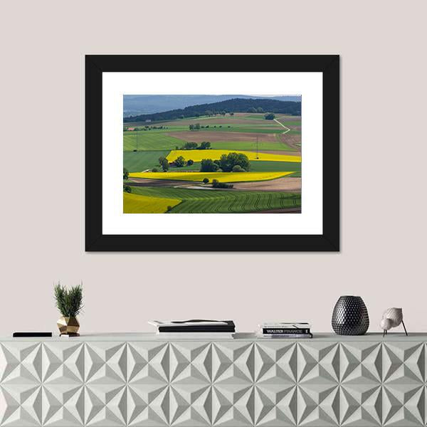 Spring Landscape With Canola Fields In Bavaria Canvas Wall Art-1 Piece-Framed Print-20" x 16"-Tiaracle