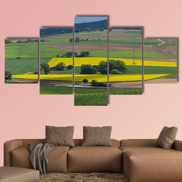 Spring Landscape With Canola Fields In Bavaria Canvas Wall Art-5 Star-Gallery Wrap-62" x 32"-Tiaracle