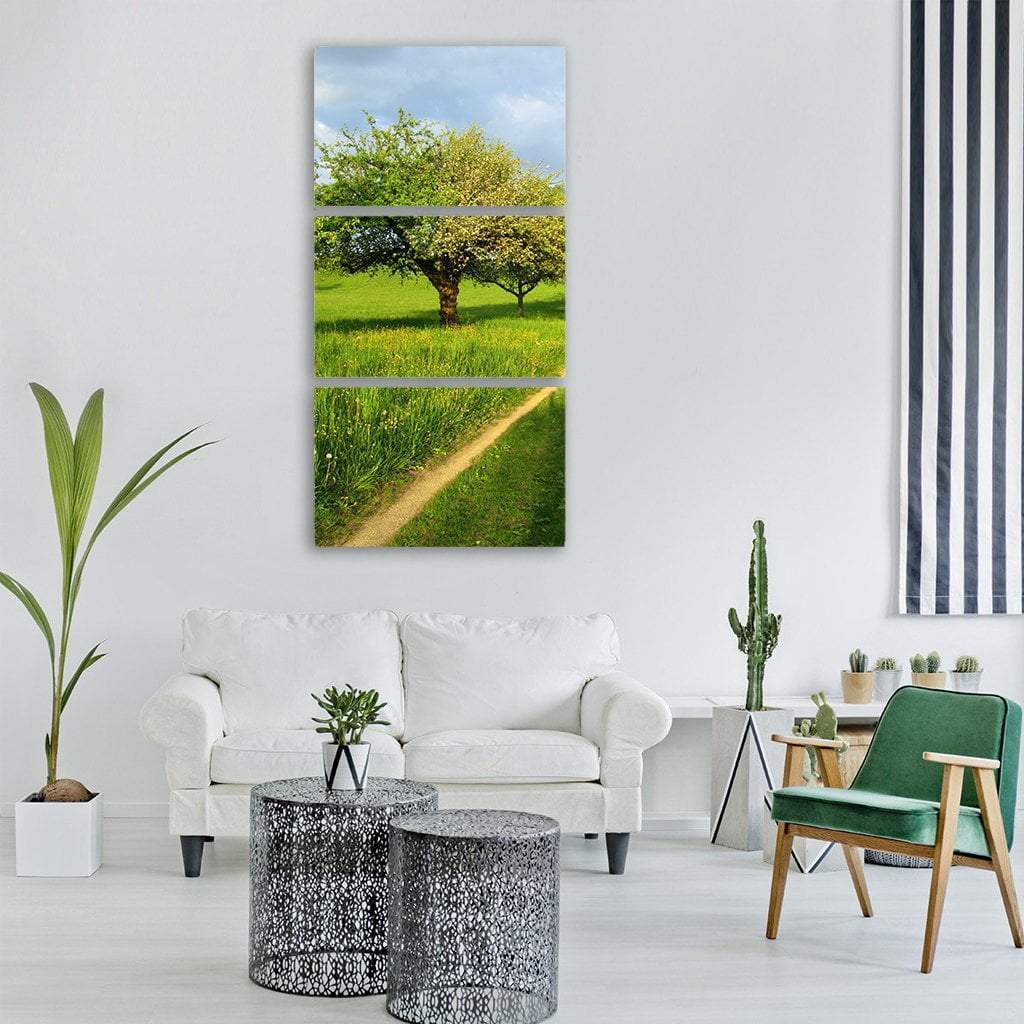 Spring Meadow Landscape Vertical Canvas Wall Art-3 Vertical-Gallery Wrap-12" x 25"-Tiaracle