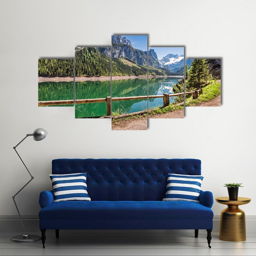 Spring Sunrise At Gosausee Lake Canvas Wall Art-5 Star-Gallery Wrap-62" x 32"-Tiaracle