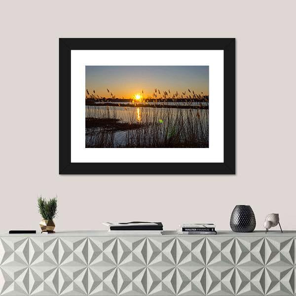 Spring Sunset On The River In Latvia Canvas Wall Art-1 Piece-Framed Print-20" x 16"-Tiaracle