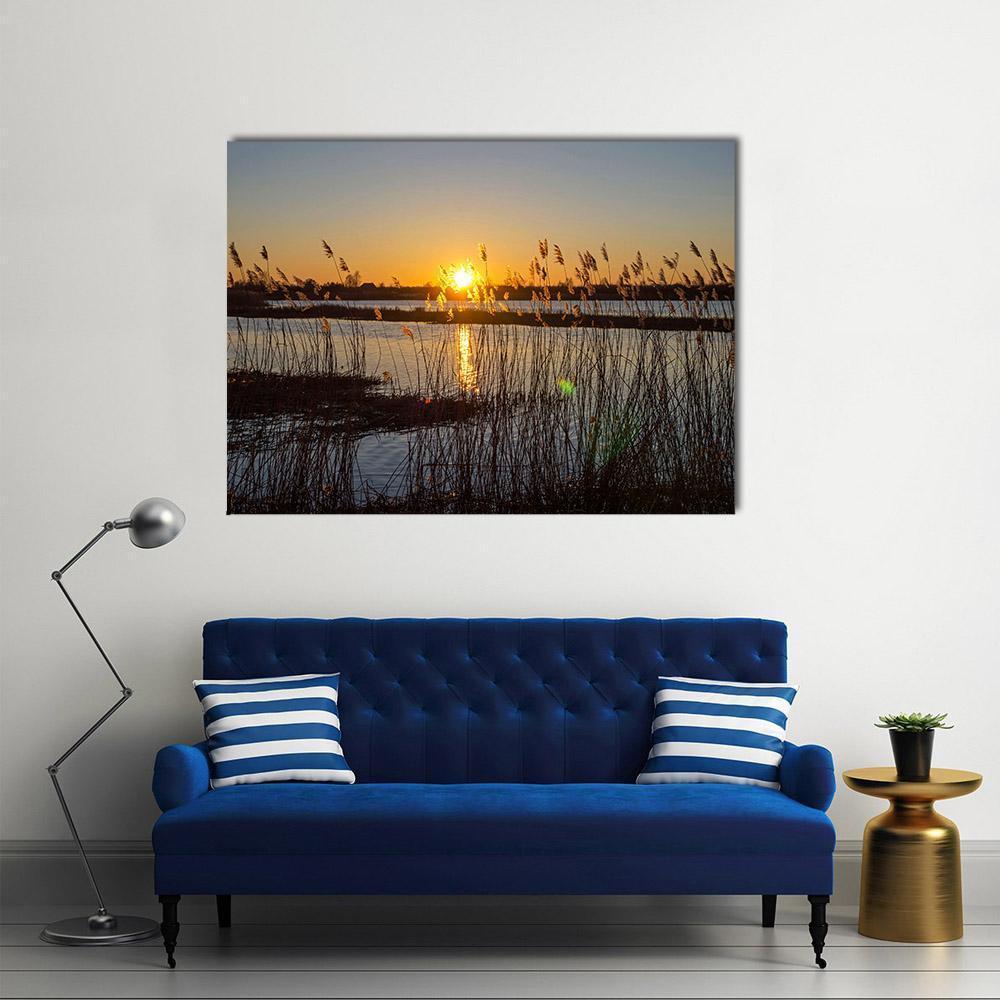 Spring Sunset On The River In Latvia Canvas Wall Art-1 Piece-Gallery Wrap-48" x 32"-Tiaracle