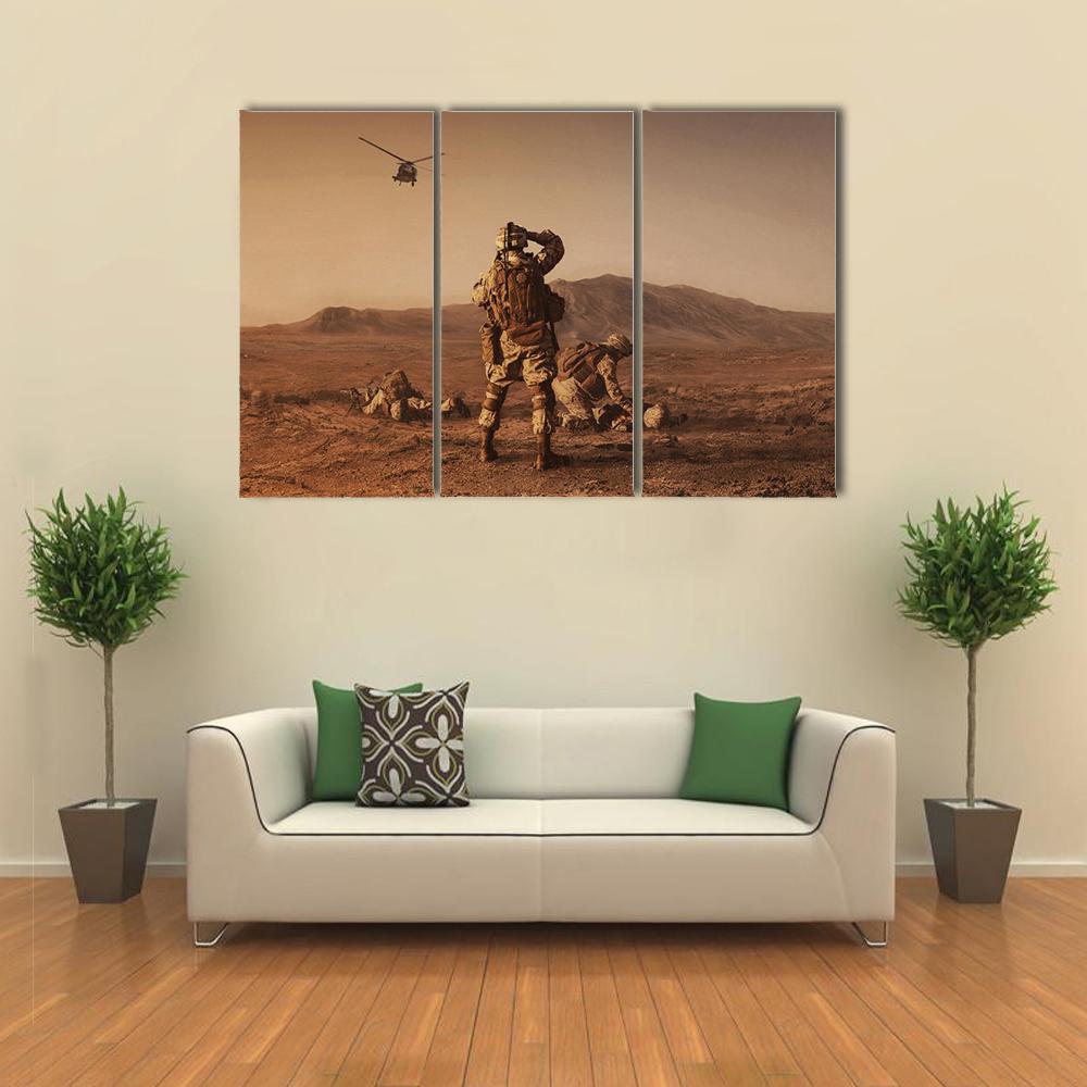 Squad Of US Marines Waiting For Medevac Bird Canvas Wall Art-3 Horizontal-Gallery Wrap-25" x 16"-Tiaracle