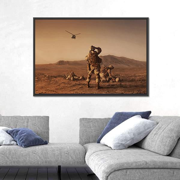 Squad Of US Marines Waiting For Medevac Bird Canvas Wall Art-3 Horizontal-Gallery Wrap-25" x 16"-Tiaracle
