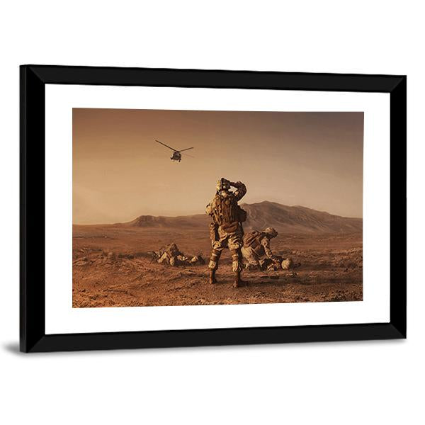 Squad Of US Marines Waiting For Medevac Bird Canvas Wall Art-3 Horizontal-Gallery Wrap-25" x 16"-Tiaracle