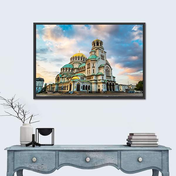 St Alexander Nevsky Cathedral With Clouds Canvas Wall Art-1 Piece-Floating Frame-24" x 16"-Tiaracle