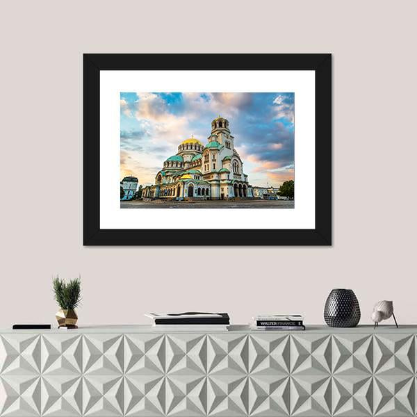 St Alexander Nevsky Cathedral With Clouds Canvas Wall Art-1 Piece-Framed Print-20" x 16"-Tiaracle