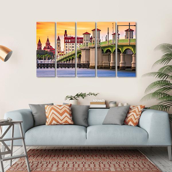 St. Augustine And Bridge Of Lions In Florida Canvas Wall Art-5 Horizontal-Gallery Wrap-22" x 12"-Tiaracle