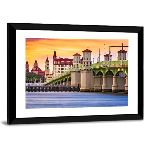 St. Augustine And Bridge Of Lions In Florida Canvas Wall Art-3 Horizontal-Gallery Wrap-25" x 16"-Tiaracle