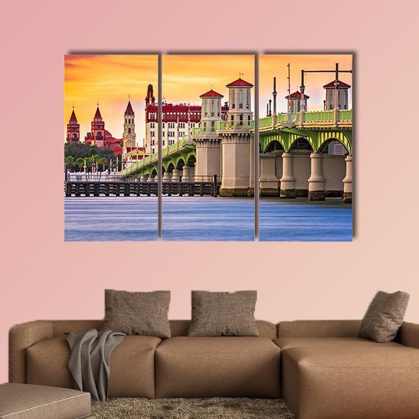 St. Augustine And Bridge Of Lions In Florida Canvas Wall Art-3 Horizontal-Gallery Wrap-37" x 24"-Tiaracle