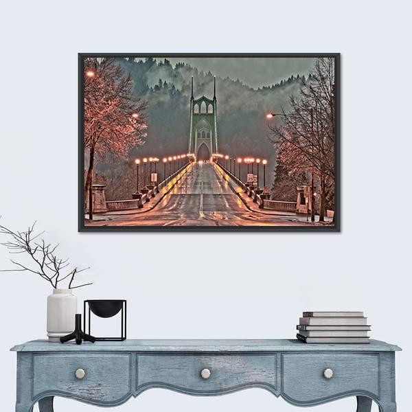 St Johns Bridge Canvas Wall Art-1 Piece-Floating Frame-24" x 16"-Tiaracle