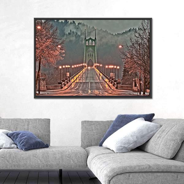 St Johns Bridge Canvas Wall Art-3 Horizontal-Gallery Wrap-25" x 16"-Tiaracle