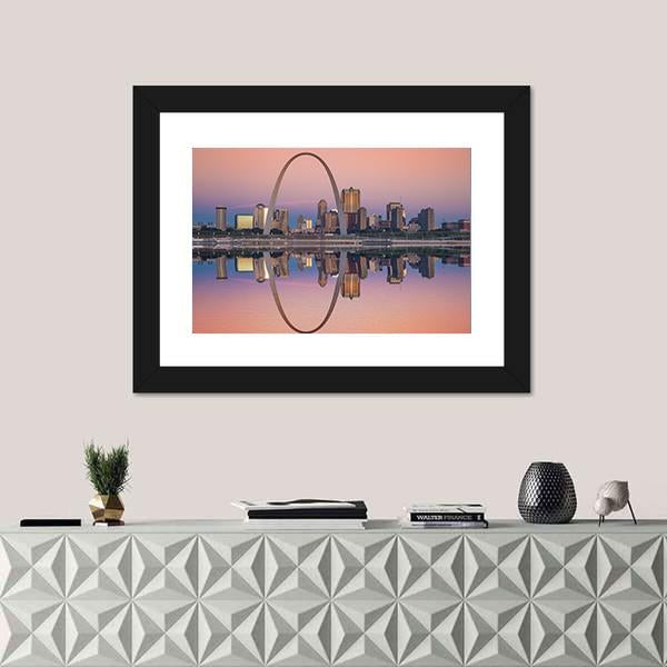 St Louis Skyline Along Mississippi River Canvas Wall Art-1 Piece-Framed Print-20" x 16"-Tiaracle