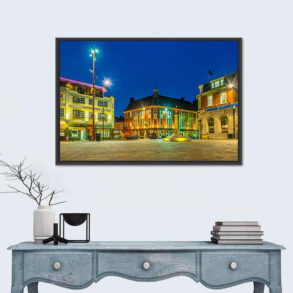 St Nicholas Square In Leicester Canvas Wall Art-1 Piece-Floating Frame-24" x 16"-Tiaracle