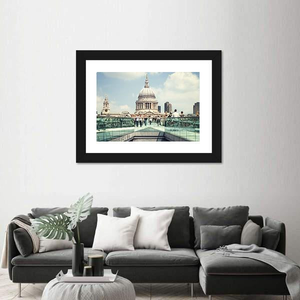 St Paul's Cathedral And Millennium Bridge Canvas Wall Art-3 Horizontal-Gallery Wrap-25" x 16"-Tiaracle