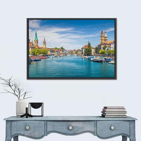 St. Peter At Lake Zurich Canvas Wall Art-1 Piece-Floating Frame-24" x 16"-Tiaracle
