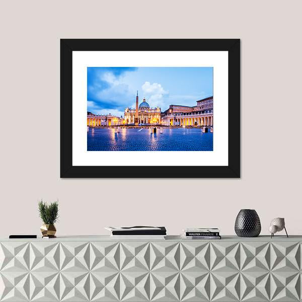St Peter Basilica In The Vatican Of Rome Canvas Wall Art-1 Piece-Framed Print-20" x 16"-Tiaracle