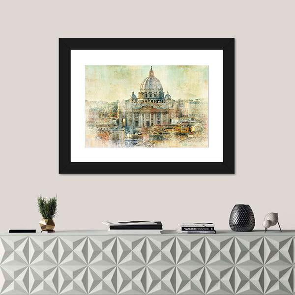 St Pietro Vatican City Painting Style Canvas Wall Art-1 Piece-Framed Print-20" x 16"-Tiaracle