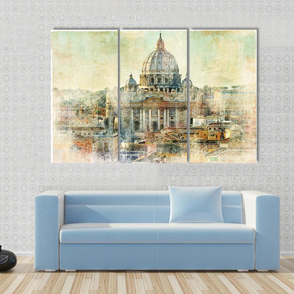 St Pietro Vatican City Painting Style Canvas Wall Art-3 Horizontal-Gallery Wrap-37" x 24"-Tiaracle