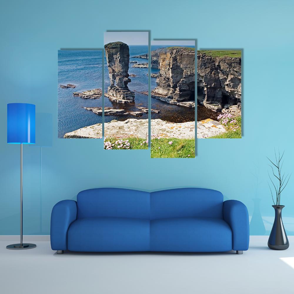 Stacks Of Yesnaby In Orkney Canvas Wall Art-4 Pop-Gallery Wrap-50" x 32"-Tiaracle