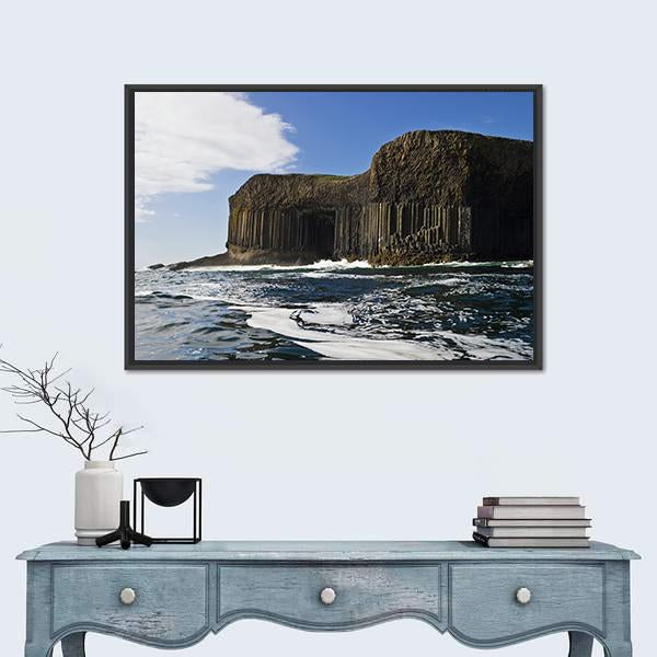 Staffa And Fingal's Cave In Scotland Canvas Wall Art-1 Piece-Floating Frame-24" x 16"-Tiaracle