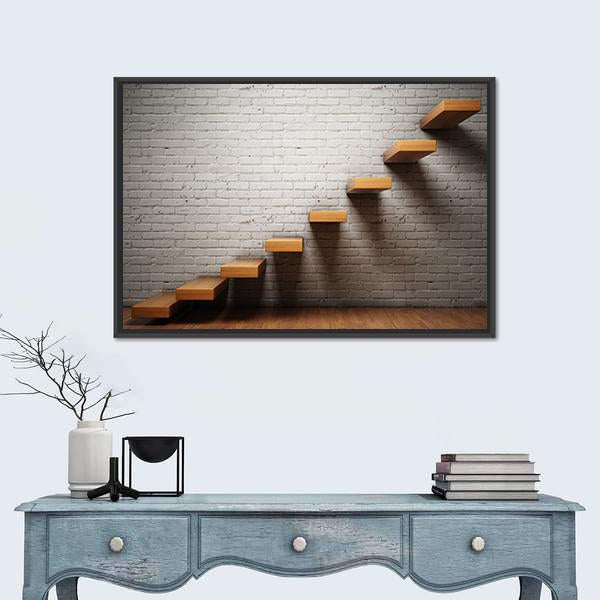 Stairs On Brick Wall Canvas Wall Art-1 Piece-Floating Frame-24" x 16"-Tiaracle