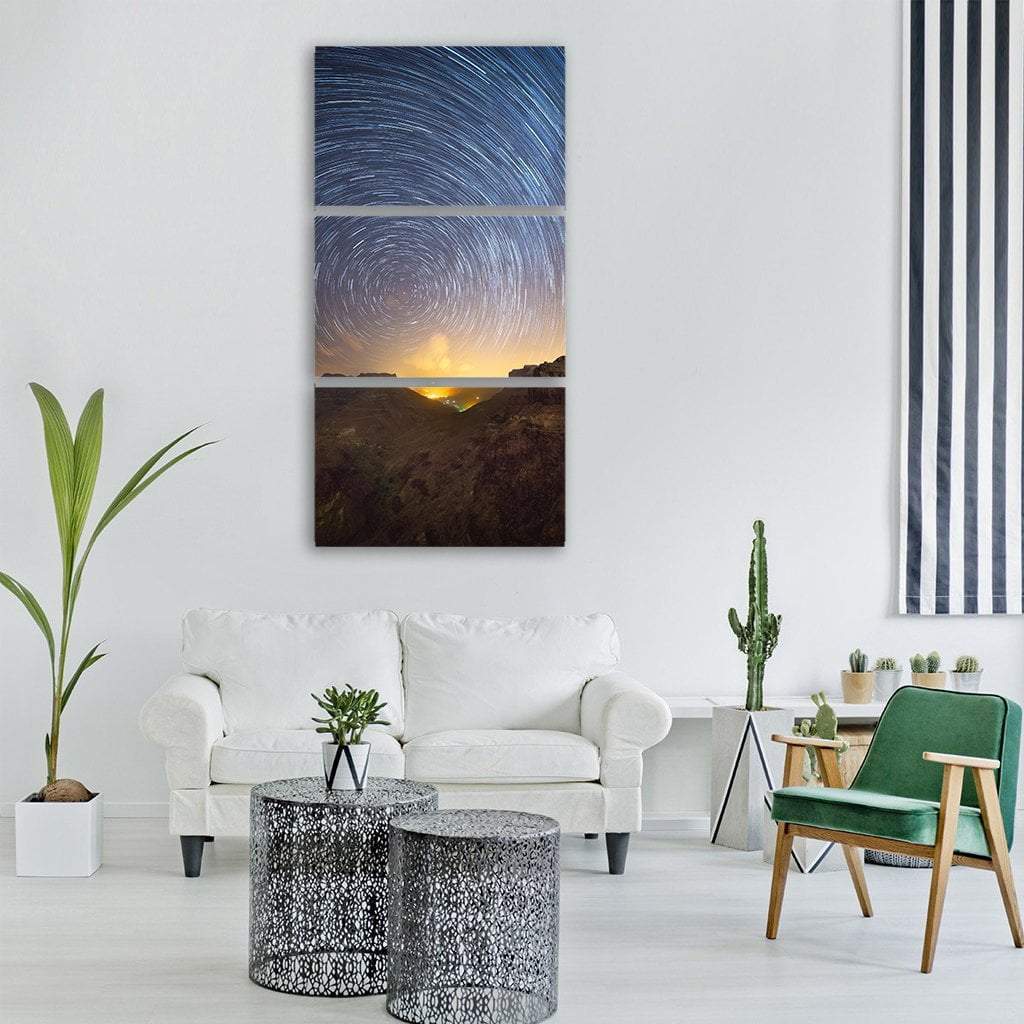 Star Trails In Night Sky Vertical Canvas Wall Art-3 Vertical-Gallery Wrap-12" x 25"-Tiaracle