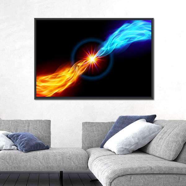 Star With Red And Blue Flame Canvas Wall Art-3 Horizontal-Gallery Wrap-25" x 16"-Tiaracle