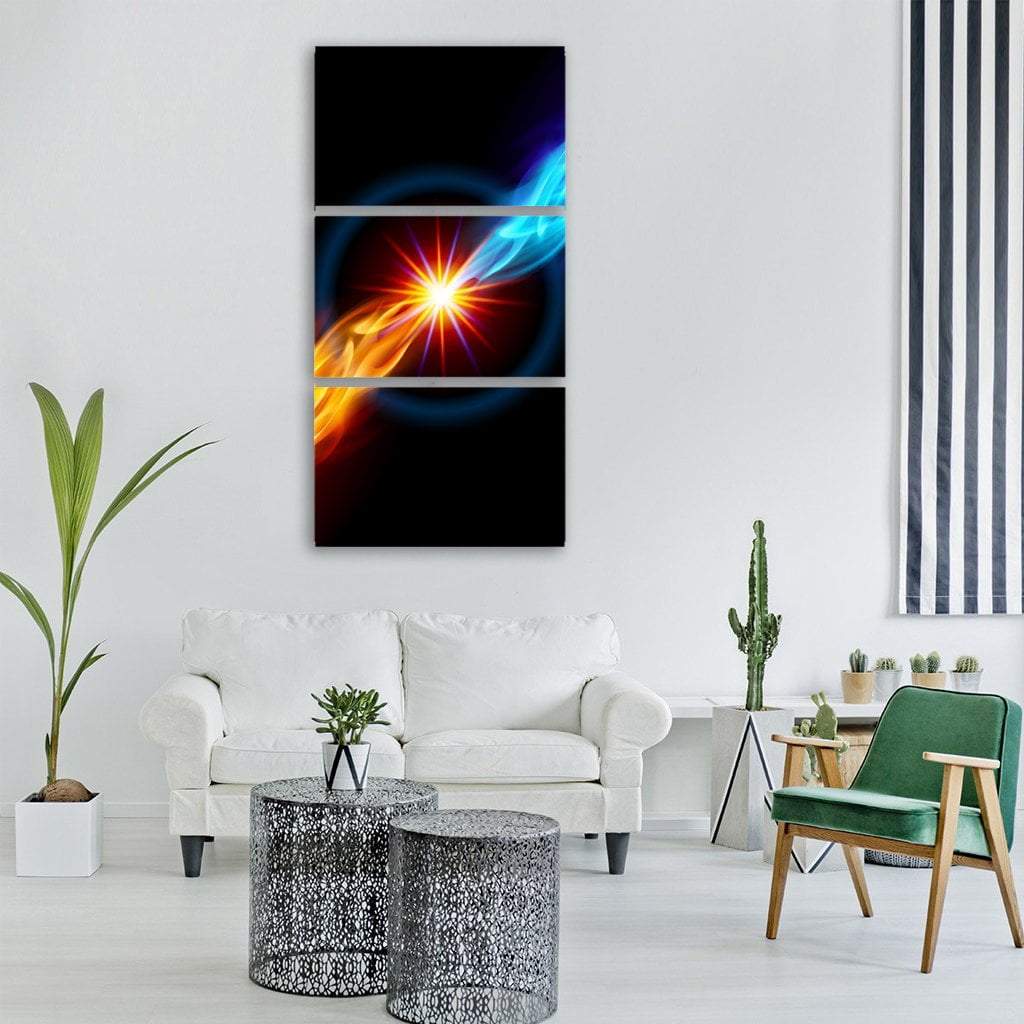 Star With Red And Blue Flame Vertical Canvas Wall Art-3 Vertical-Gallery Wrap-12" x 25"-Tiaracle