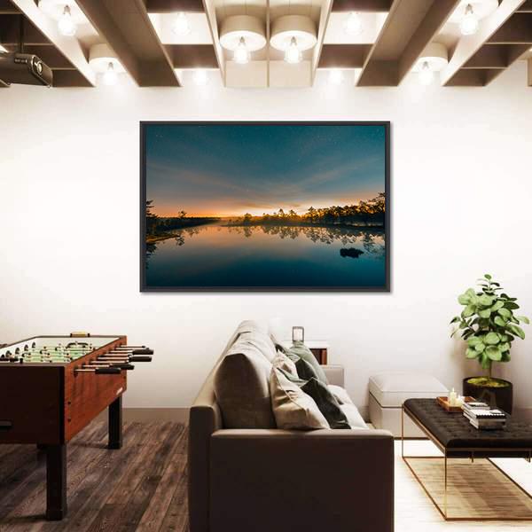 Starry Night At A Swamp Canvas Wall Art-3 Horizontal-Gallery Wrap-25" x 16"-Tiaracle