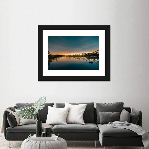 Starry Night At A Swamp Canvas Wall Art-3 Horizontal-Gallery Wrap-25" x 16"-Tiaracle
