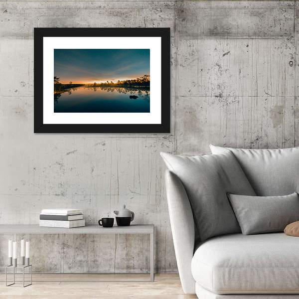 Starry Night At A Swamp Canvas Wall Art-3 Horizontal-Gallery Wrap-25" x 16"-Tiaracle